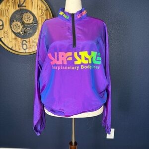 Surf Style Vintage 90s Iridescent Interplanetary Windbreaker Half Zip Jacket
